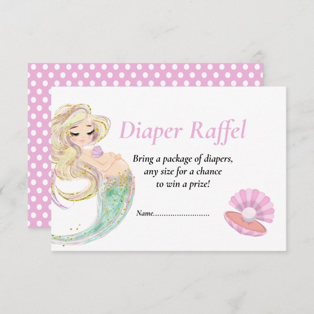 Invitación Sirena Rosa Diape Raffel para Baby Shower lunares (Anverso / Reverso)