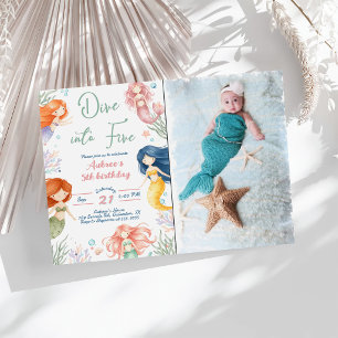 Invitación Sirena se sumerge en cinco cumpleaños 5 niña