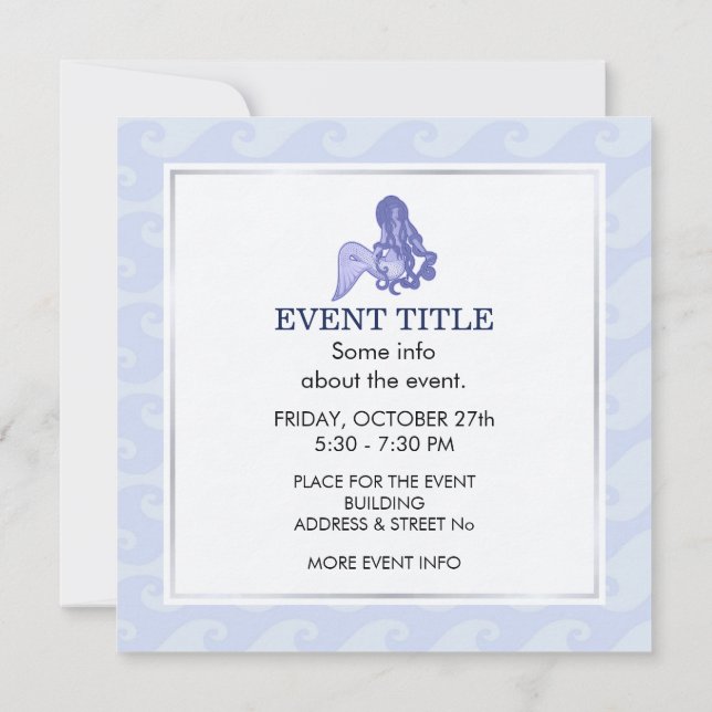 Invitación Sirena sentada azul (Reverso)