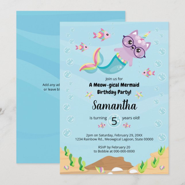 Invitación Sirena Unicornio bajo la fiesta de cumpleaños del  (Anverso / Reverso)