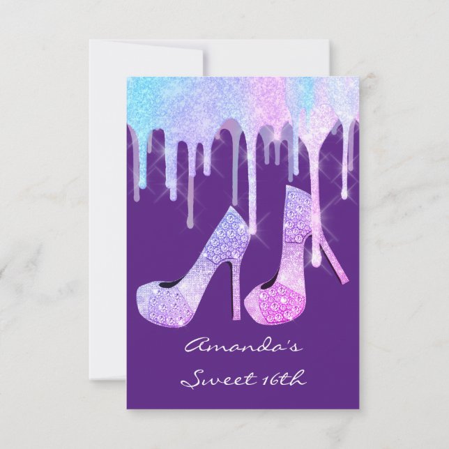 Invitación Sirena unicornio despoja a Holographic Heels Purp (Reverso)