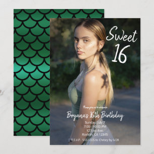 Invitación Sirena Verde Fiesta Dulces 16 Moderno Fotos