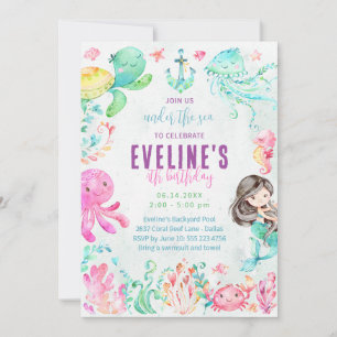 Invitación Sirena y amigos bajo el mar invitan
