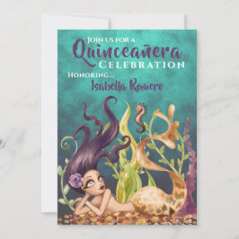 Invitación Sirena y caballito de mar bajo el mar Quinceañera