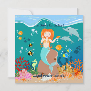 Invitación Sirena y delfines en la fiesta de cumpleaños del m