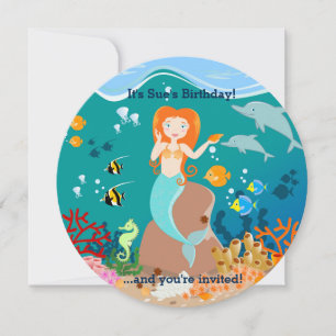 Invitación Sirena y delfines en la fiesta de cumpleaños del m