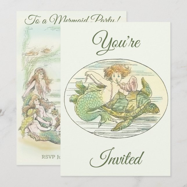 Invitación Sirenas antiguas invitadas a la fiesta marina (Anverso / Reverso)