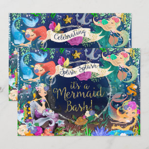 Invitación Sirenas Bajo el Mar Fiesta de Cumpleaños Bash de S