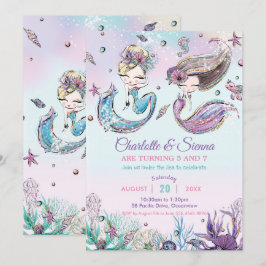 Invitación Sirenas bajo el mar Hermanas gemelas Cumpleaños In