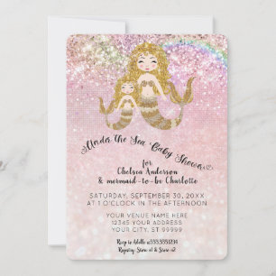 Invitación Sirenas bajo el mar Purpurina bebé niña ducha
