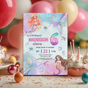 Invitación Sirenas de purpurina rosa y púrpura para fiesta de