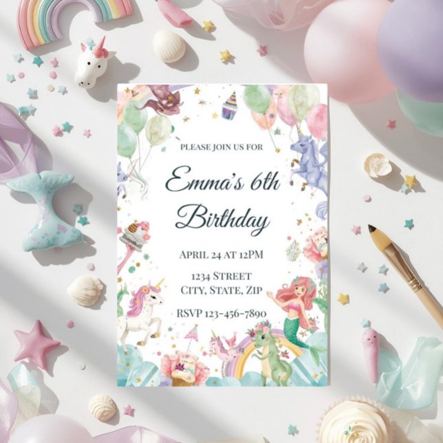 Invitación Sirenas Mágicas Unicornios Arcoíris Cumpleaños Inf (Subido por el creador)