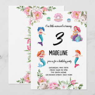 Invitación Sirenas para el cumpleaños de las niñas pequeñas