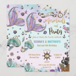 Invitación Sirenas y gemelos piratas Cumpleaños bajo el mar