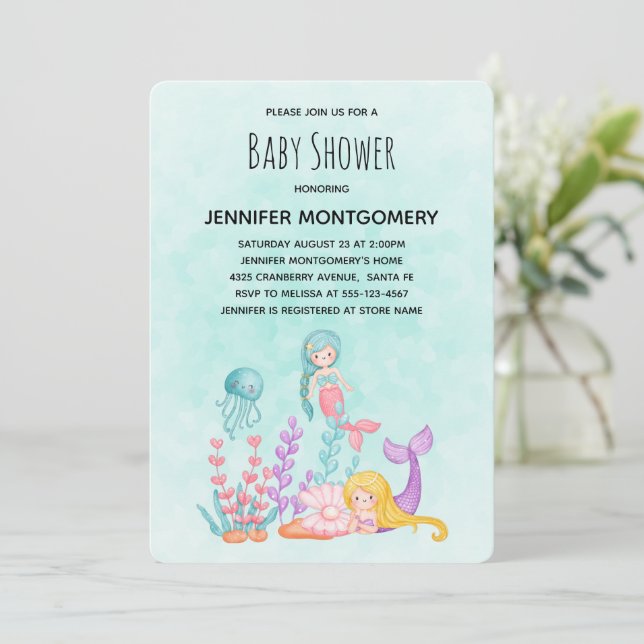 Invitación Sirenas y medusas bajo el mar Baby Shower (Anverso de pie)