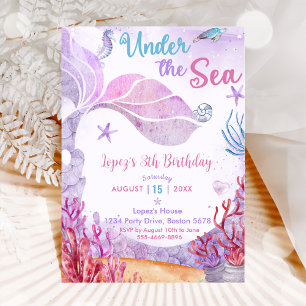 Invitación Sirenita 3.º cumpleaños bajo el Fiesta del mar