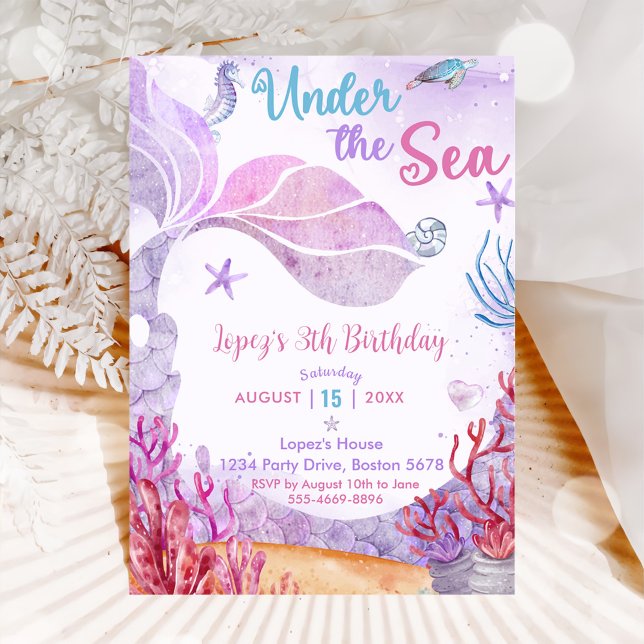 Invitación Sirenita 3.º cumpleaños bajo el Fiesta del mar (Subido por el creador)