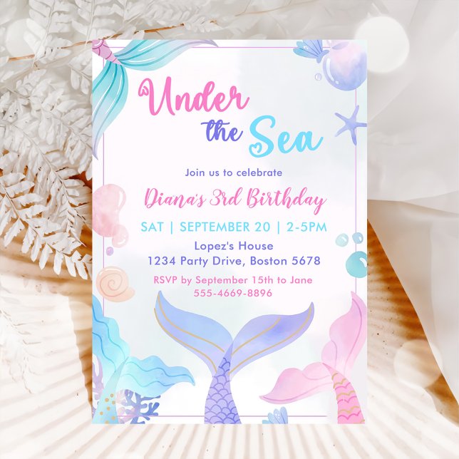 Invitación Sirenita 3 cumpleaños bajo el Fiesta del mar (Subido por el creador)