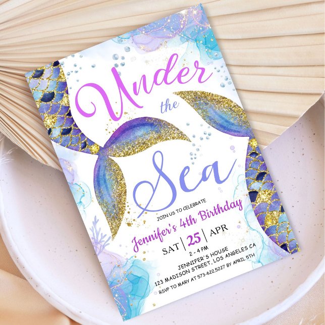 Invitación Sirenita 4.º Chica de cumpleaños Rosa bajo el mar (Subido por el creador)