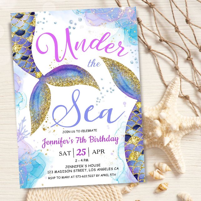 Invitación Sirenita 7.º Chica de cumpleaños Rosa bajo el mar (Subido por el creador)