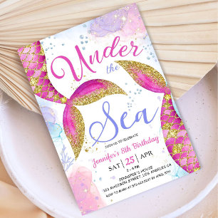 Invitación Sirenita 8.º Chica de cumpleaños Rosa bajo el mar