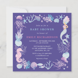 Invitación Sirenita acuarela bajo el mar Baby Shower