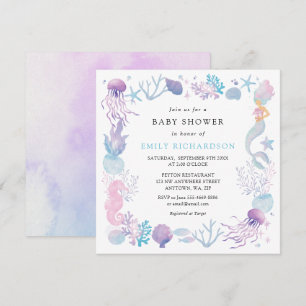 Invitación Sirenita acuarela bajo el mar Baby Shower