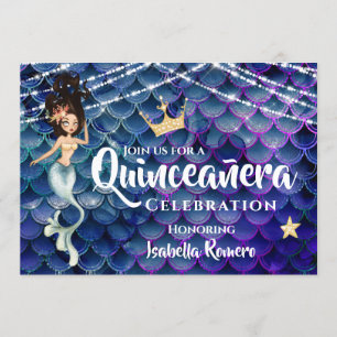 Invitación Sirenita azul bajo el mar con quinceañera masiva