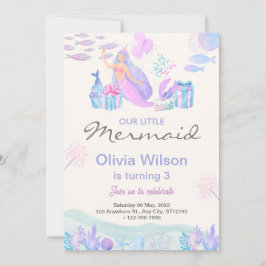 Invitación Sirenita azul rosa con leche bajo el mar Baby Show