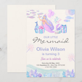 Invitación Sirenita azul rosa con leche bajo el mar Baby Show