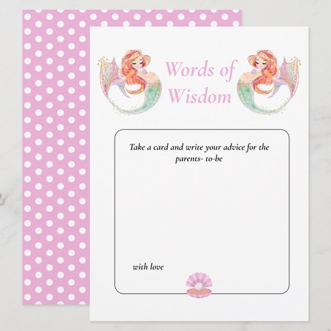 Invitación Sirenita Baby Shower. La sabiduría rosada bajo el  (Anverso / Reverso)