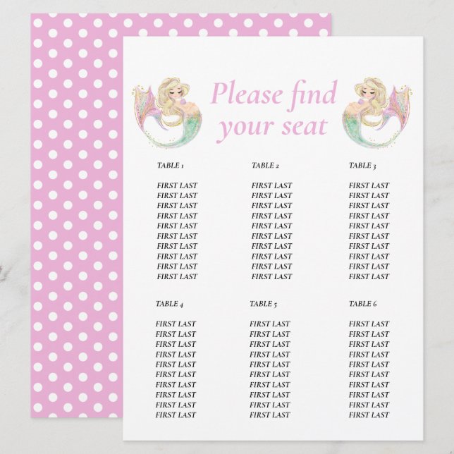 Invitación Sirenita Baby Shower. Puntos de puntaje de gráfico (Anverso / Reverso)