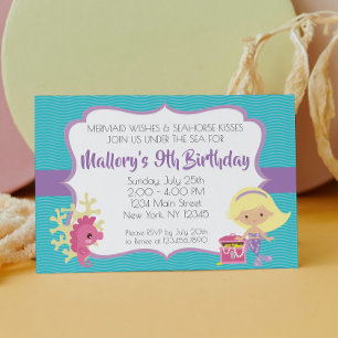 Invitación Sirenita bajo el cumpleaños del mar, rubia