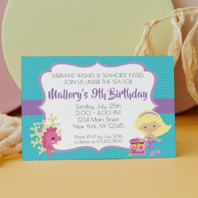 Invitación Sirenita bajo el cumpleaños del mar, rubia (Subido por el creador)