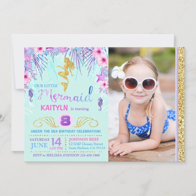 Invitación Sirenita bajo el mar Cumpleaños (Anverso)