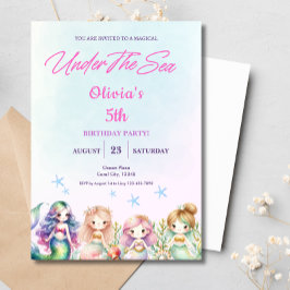 Invitación Sirenita Bajo El Mar Magico Chica Del Partido Cump