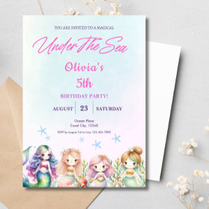 Invitación Sirenita Bajo El Mar Magico Chica Del Partido Cump