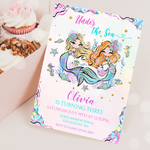 Invitación Sirenita Bajo El Mar Tercer Fiesta De Cumpleaños