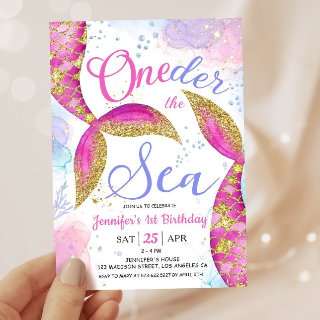 Invitación Sirenita Chica de cumpleaños primer rosa uno bajo  (Subido por el creador)