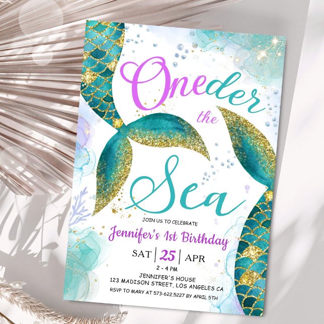 Invitación Sirenita Chica de primer cumpleaños Verde azulada  (Subido por el creador)