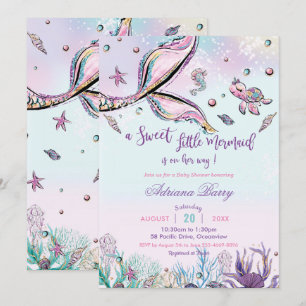 Invitación Sirenita cola Baby Shower bajo el mar niña bebé