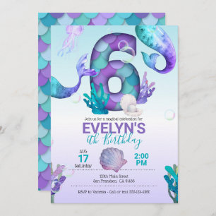 Invitación Sirenita de sirvienta para sexto cumpleaños