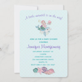 Invitación Sirenita descubierta con delfín bajo el mar