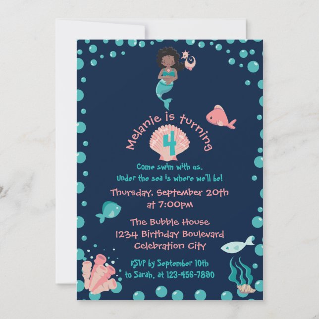 Invitación Sirenita étnica con caballito de mar| Cuarto Fiest (Anverso)