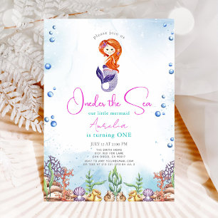 Invitación Sirenita Fiesta de cumpleaños 1 Oneder The Sea