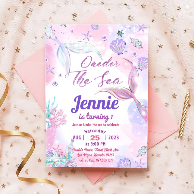 Invitación Sirenita Fiesta de cumpleaños bajo el Fiesta del m (Subido por el creador)
