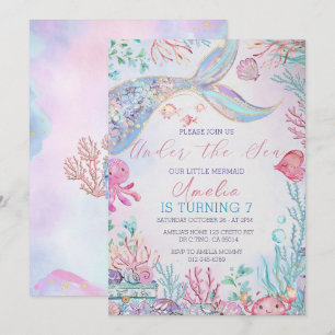 Invitación Sirenita invitada de cumpleaños a la sirena con co