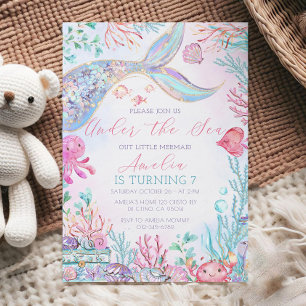 Invitación Sirenita invitada de cumpleaños a la sirena con co