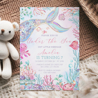 Invitación Sirenita invitada de cumpleaños a la sirena con co