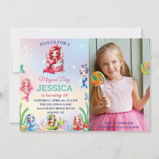 Invitación Sirenita Magica 10 Años Bajo La Foto Del Mar